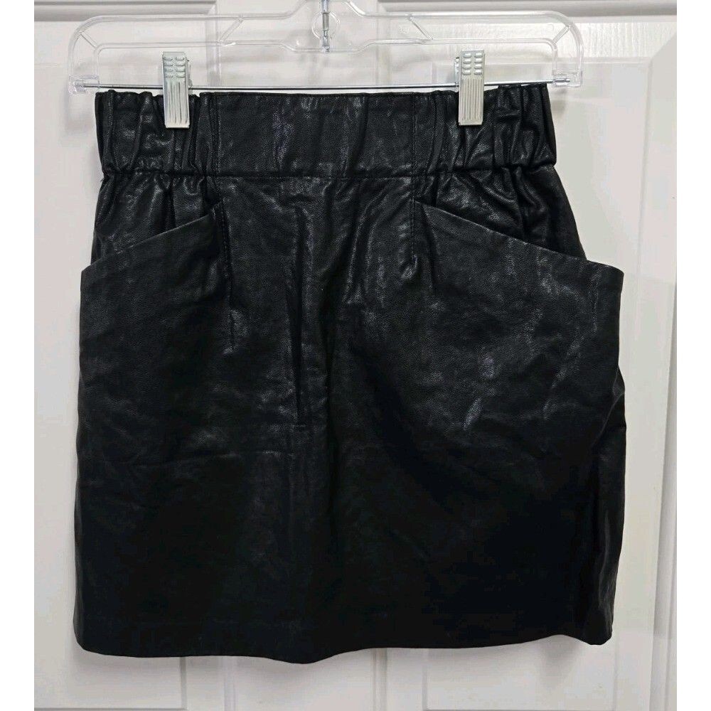 ZARA Black Faux Leather Elasticated Waist Mini Skirt Pockets Size XS